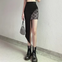 gothic punk black mini skirt women summer streetwear chain fashion asymmetrical skirt aesthetic e girl high waist skirt