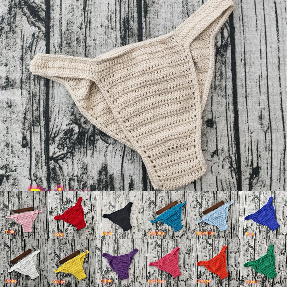 

2023 New Men Women Breathable Underwear Hand Crochet Low Rise Gstring Swimming Sunbathing Thong Sissy Panties Ready Stock