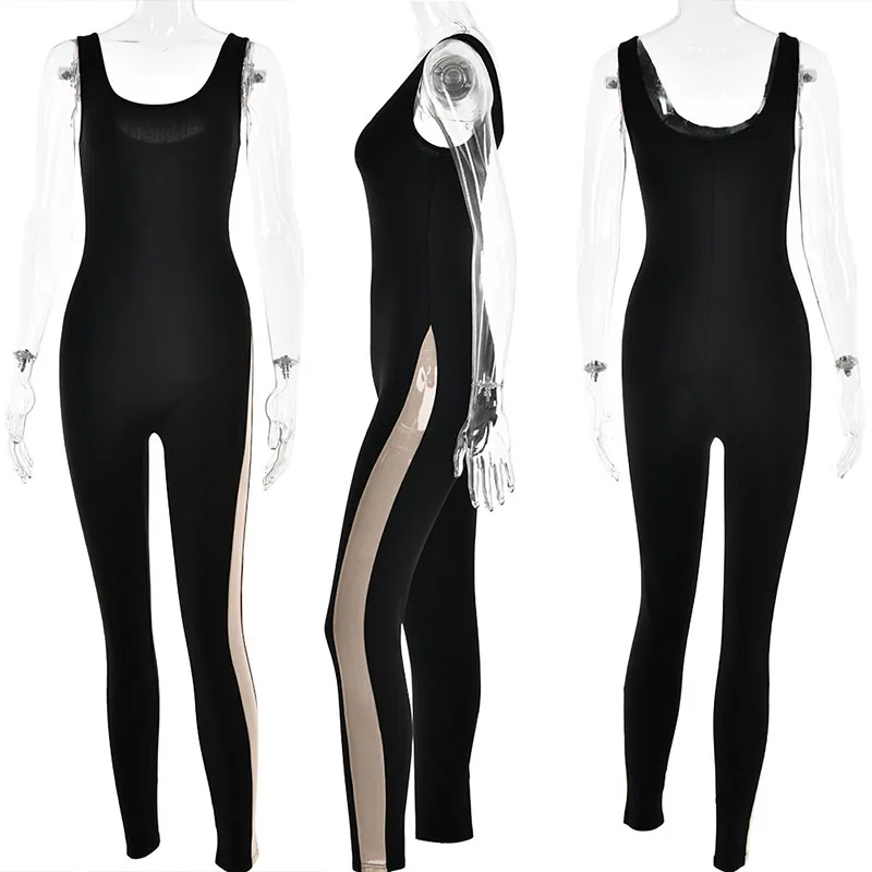 Трикотажные Лоскутные облегающие комбинезоны женский ночной клуб комбинезон на