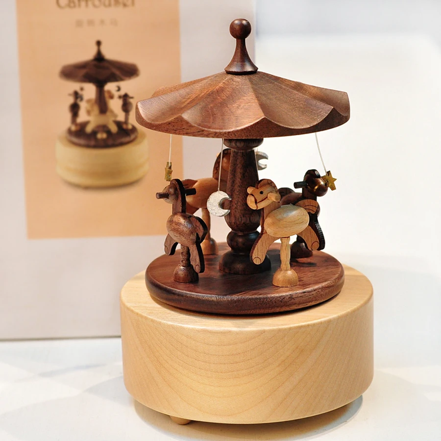 

Creative Wooden Carousel Mini Music Box Solid Wood Merry-go-round Musical Boxes for Love Girl Boy Birthday Christmas Gift 2016