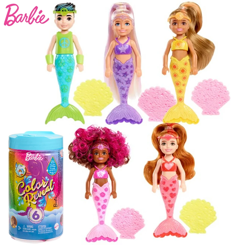 

Original Barbie Dolls Color Reveal Rainbow Mermaid Cute Blind Box Toys for Children Chelsea Princess Birthday Surprise Gift Box