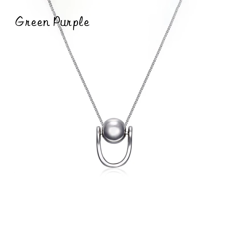 

Green Purple Real s925 Sterling Silver Lucky Geometric Ball Pendant Necklace For Women Fine Korea Style Jewelry Gift Girlfriend