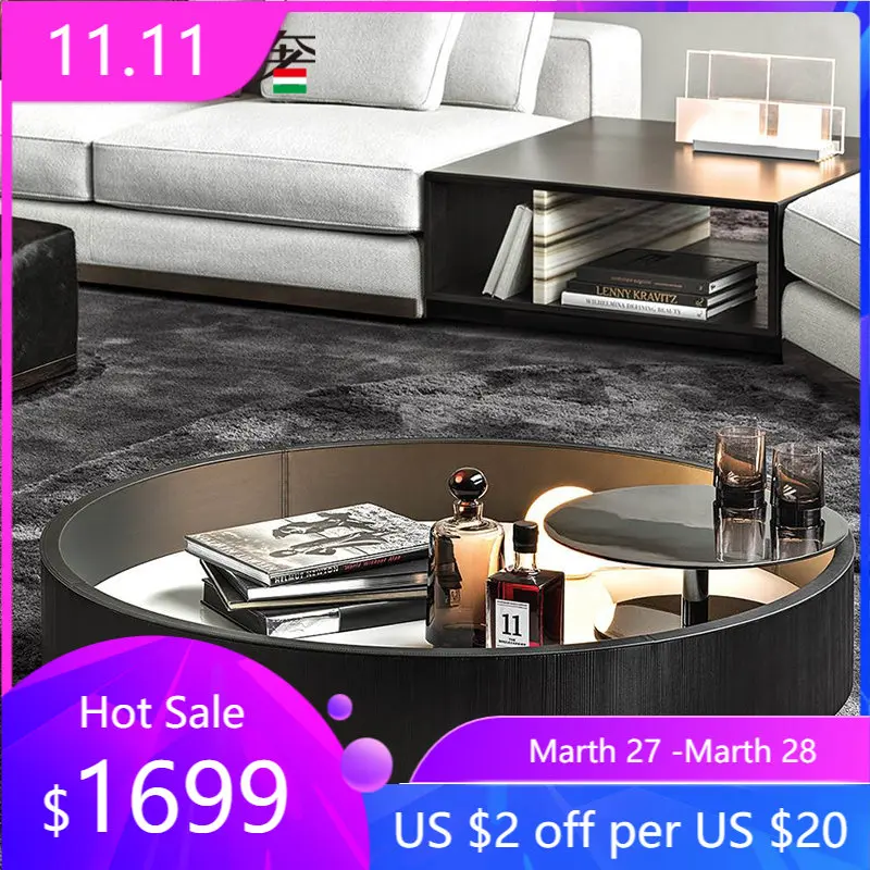 

Modern minimalist Italian light luxury furniture living room tea-color black acrylic transparent coffee table