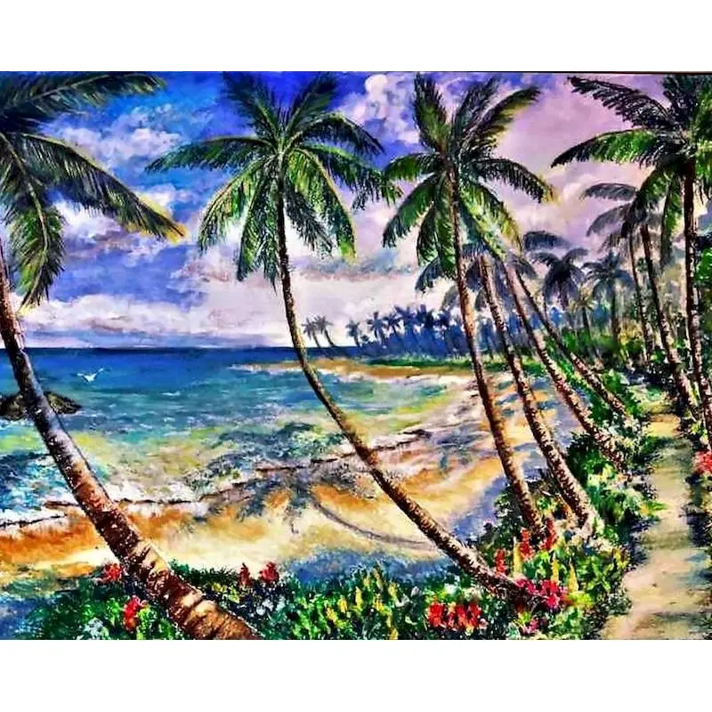 

SDOYUNO DIY Oil Painting By Numbers On CanvasCoconut Palm Beach Adult Oil Painting Decoration Gift Picture Kits 60x75cm Frame