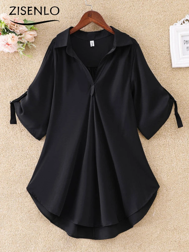 

Summer Women's New V-neck Solid Color Loose Chiffon Jacket Large Size Short Sleeve Shirt T Shirt for Women Aesthetic платье