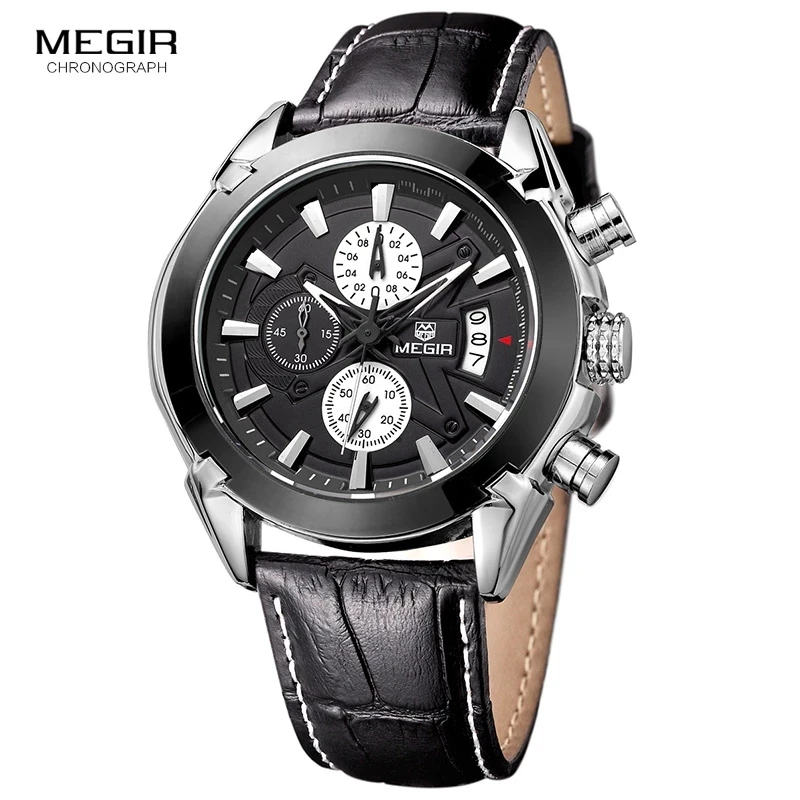 

Top Luxury MEGIR Watches For Men Fashion Sport Chronograph Quartz Wrist Watch Male Military Leather Strap Waterproof Clock