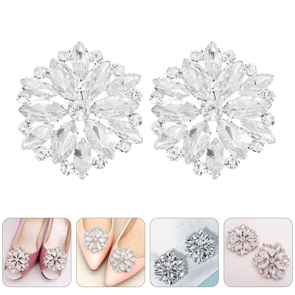 

2 Pcs Shoe Buckle Decorative Clip Alloy Wedding Decoration Rhinestone Women Banquet