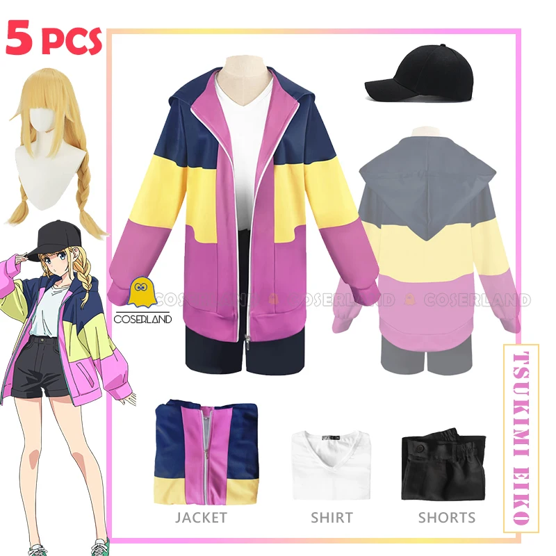 

Tsukimi Eiko Cosplay Costume Anime Paripi Koumei Hooded Jacket Hat Shirt Hot Pants Girls Ya Boy Kongming Carnival Party Outfit