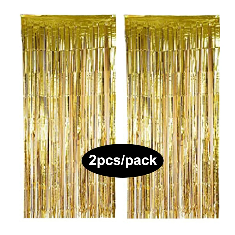 2 упаковки фольгированных штор, серебряные, черные, золотые, розовые, золотые, блестящие, мерцающие шторы с бахромой для дня рождения, свадьбы, вечеринки, фоновые украшения