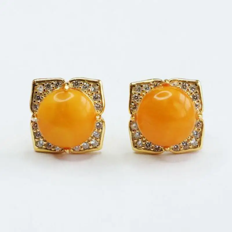 

Женские серьги-гвоздики из серебра 925 пробы, с янтарным камнем