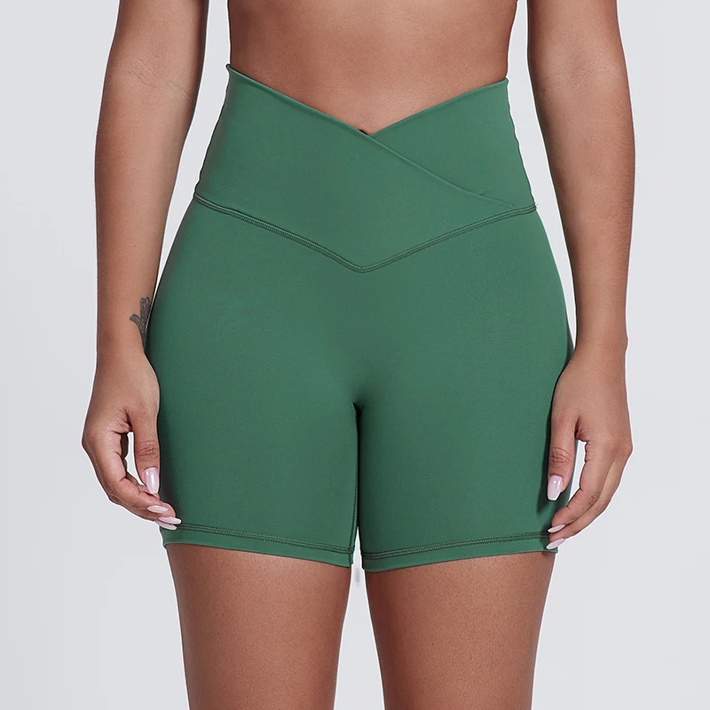 Велосипедки с V-образным вырезом мягкие нейлоновые шорты для йоги завышенной