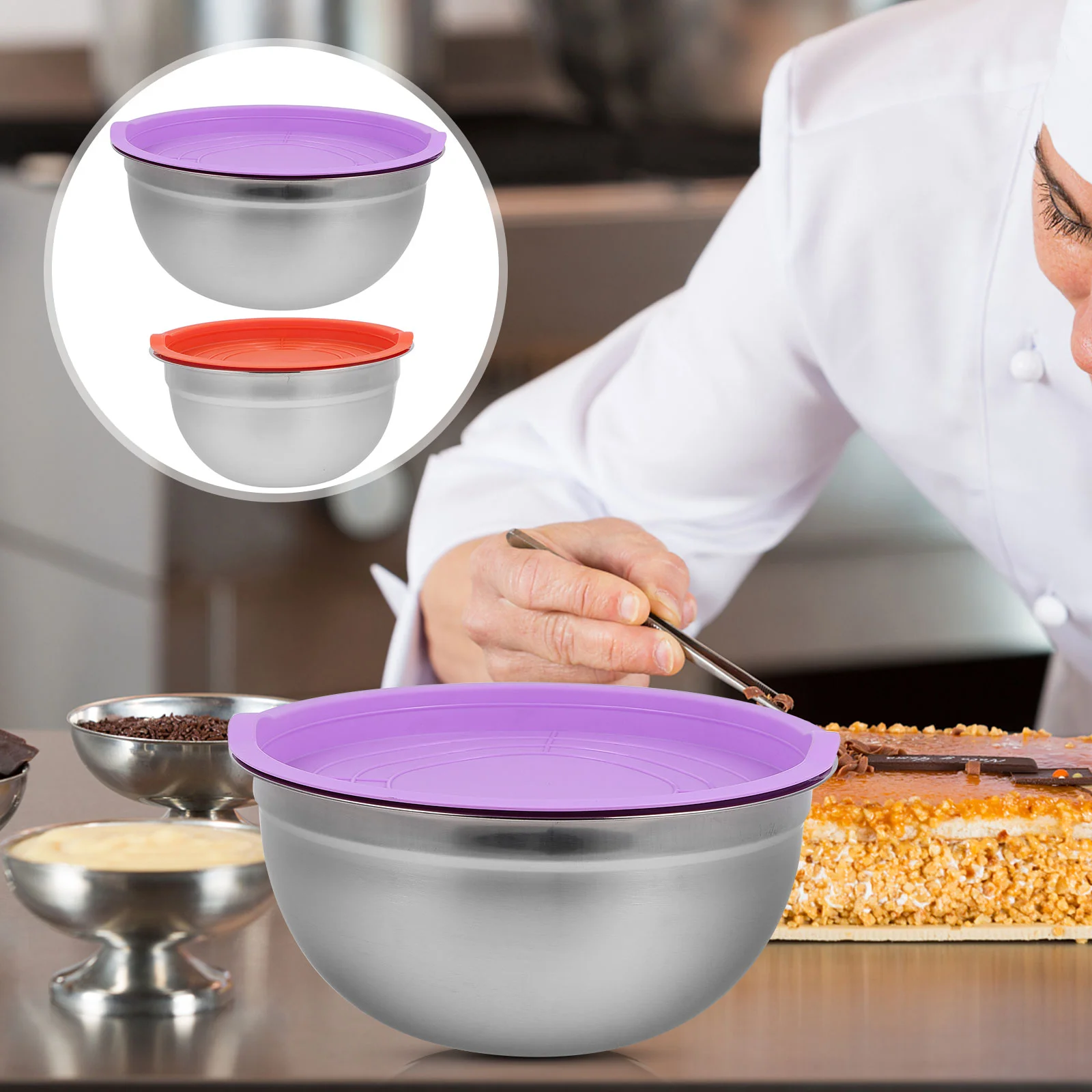 

Миска из нержавеющей стали для смешивания выпечки, салата, супа, большие сервировочные базинкрыки, Смешанная круглая миска для мытья еды, лу...