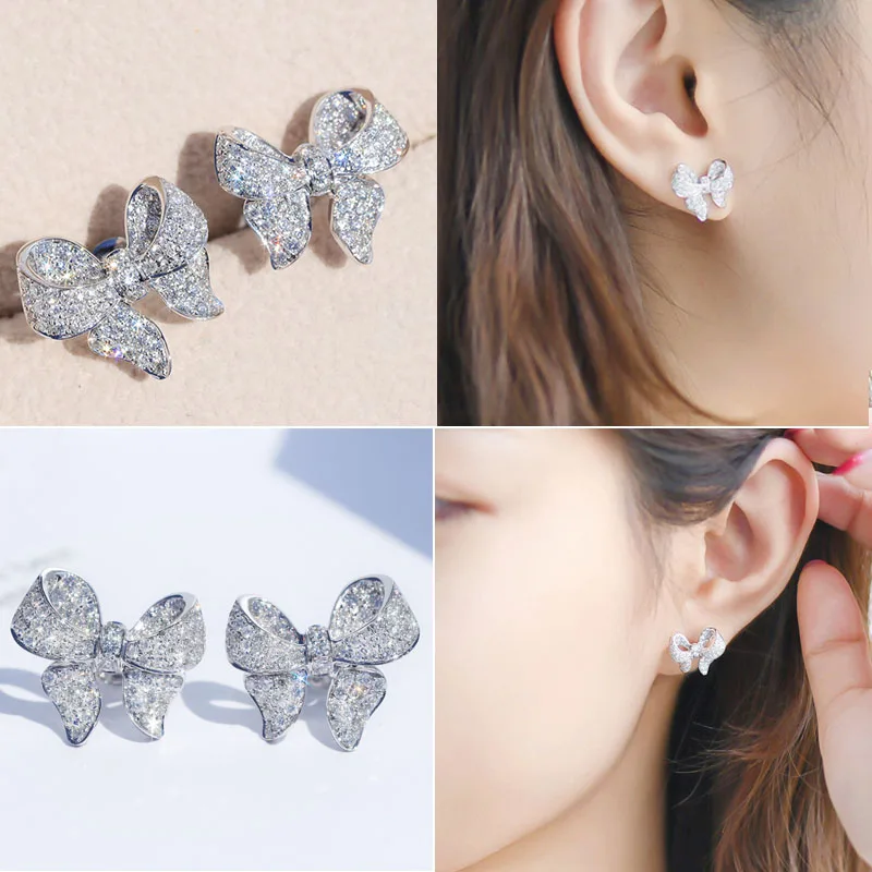 

European and American Exquisite Women's Bow Knot Inlaid Crystal Zircon Rhinestone Female Earrings Party Jewelry Accessories