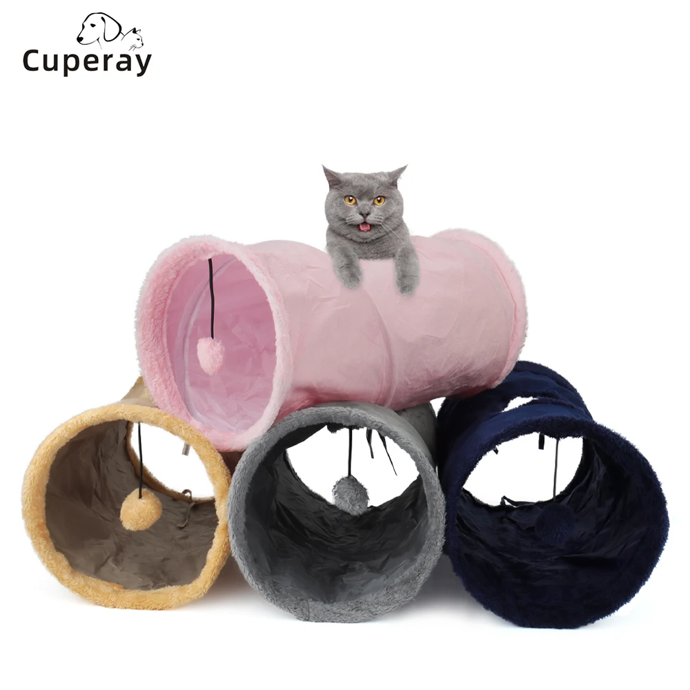

Collapsible Cat Tunnel, Cat Toys Play Tunnel Durable Suede Hideaway Suede Pet Crinkle Tunnel with Ball Cat Toys Interactive