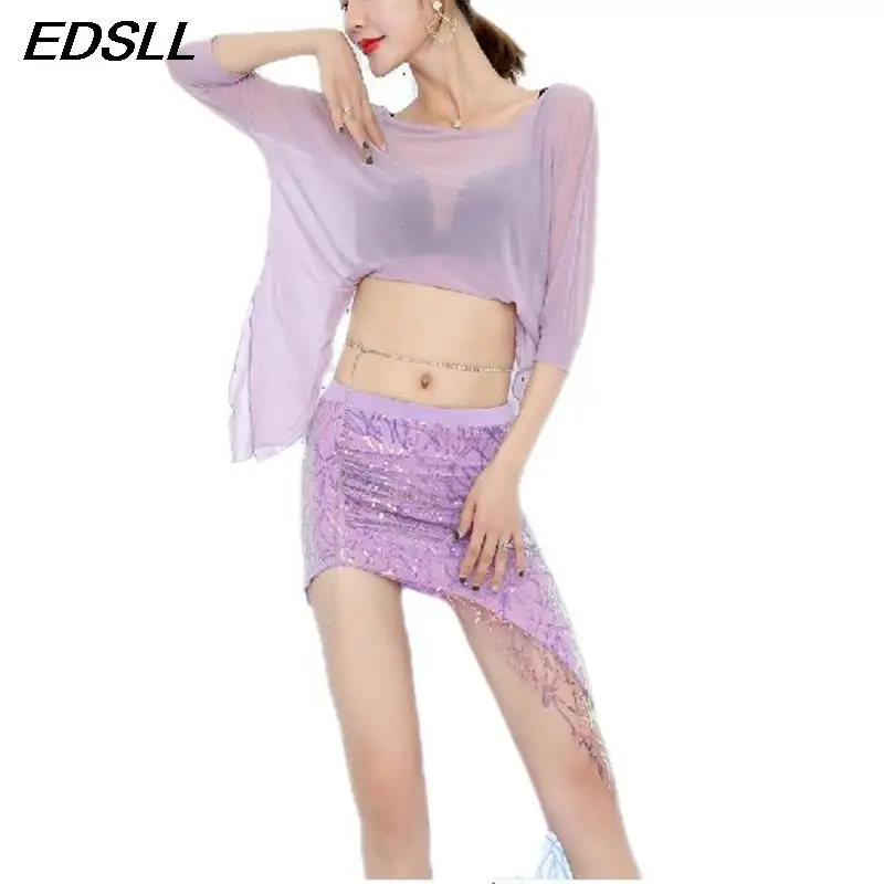

Women crop top slit skirt set sexy Irregular belly dance costumeWomen Training Suit Sequin Costume Oriental Dance Costume Set