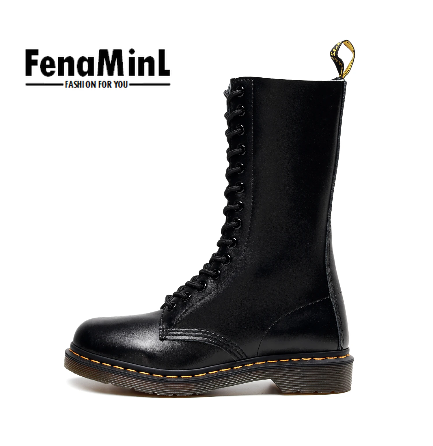 

Size41 Women Mid-calf Martin Boots Outdoor New Trand Office Lady Genuine Black Leather Boot Luxury Designer High Quality Zapatos