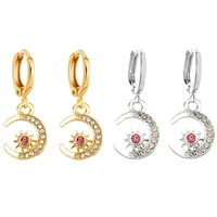 2pairs star moon sun metal goldsilver color womens earrings zircon jewelry pendant accessories wholesale suitable for wedding