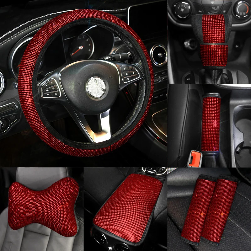 Red Women Car Decorations Bling Crystal Interior Accessories Auto Steering Wheel Cover and Other Decors for Tesla 3 Y Etc. Red Women Car Decorations Bling Crystal Interior Accessories Auto Steering Wheel Cover and Other Decors for Tesla 3 Y Etc.