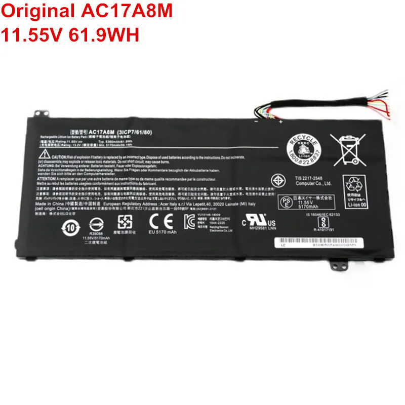 

11.55V 61.9WH New Genuine OEM Laptop Battery AC17A8M For Acer Spin 3 SP314-52 SP314-52-331FP 359F 36YC 37MH 37XY 399W 518G 52JK