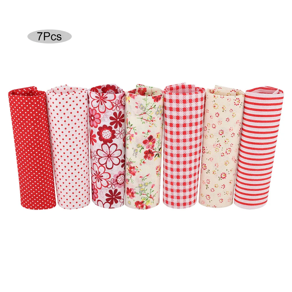

7pcs Cotton Fabric Square Flower Pre-cut DIY Patchwork Cloth Red Flower Series(25 * 25 cm)