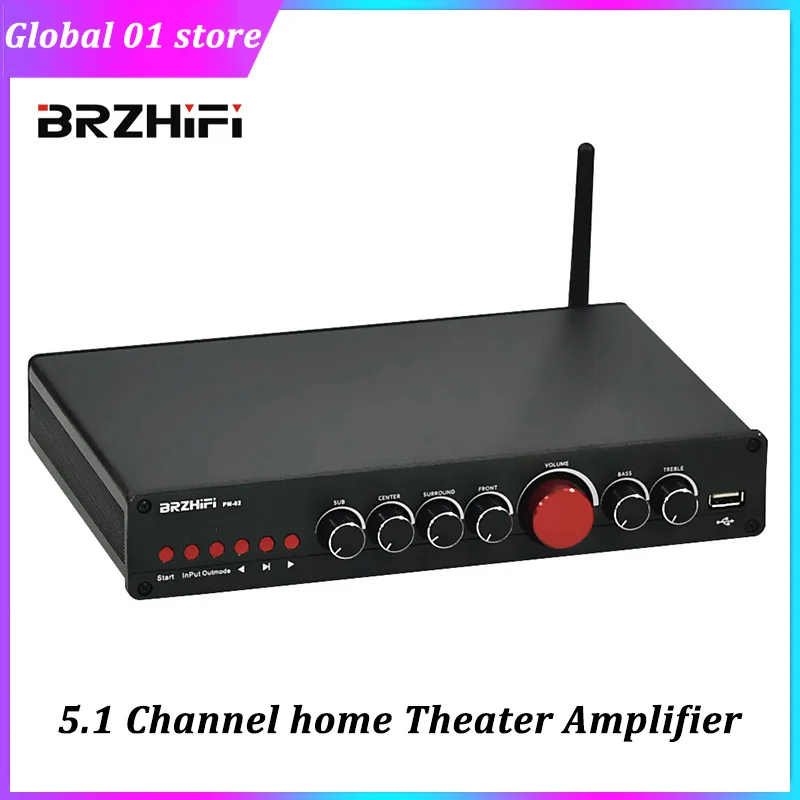 

BRZHIFI Power Amplifier 5.1 Channel Home Theater Amplifiers Audio Adjustable 2.0 2.1 Channel Amp Support USB Bluetooth Playback