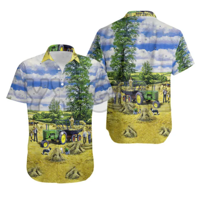 Summer Shirts Vintage Tractor Hawaiian Shirt 3D All Over Printed Hawaiian Shirt Men's For Women's Harajuku Casual Shirt Unisex