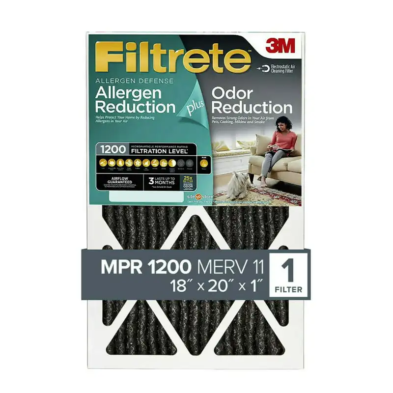 

3M 18x20x1, MERV 11, Allergen Plus Odor Reduction HVAC Furnace Air Filter, 1200 MPR, 1 Filter