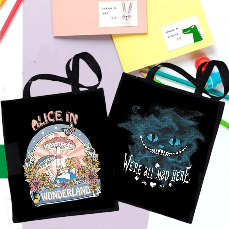 

Alice In Wonderland Printed Tote Bag Women Harajuku Shopper Shopping Bag Handbag Girl Shoulder Bag Lady Canvas Bag шопер сумка