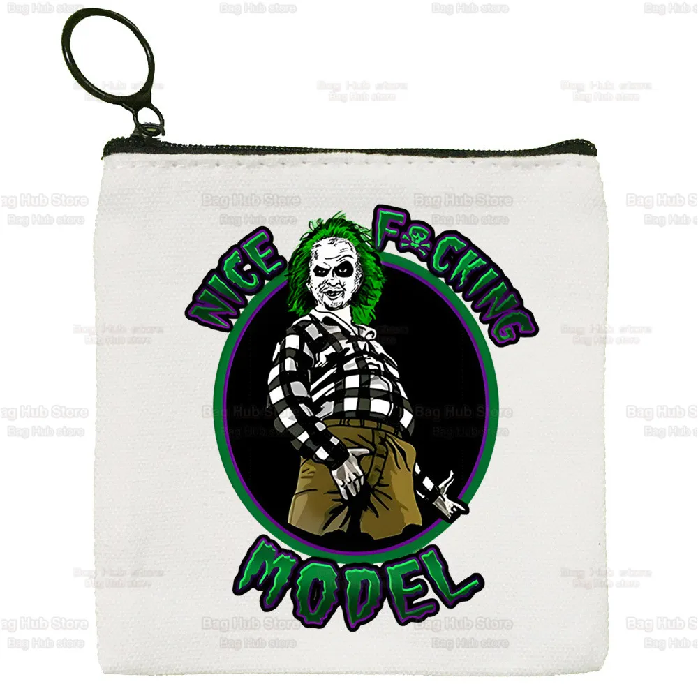 Beetlejuice Horror Movie Gift Canvas Coin Purse Custom Coin Cartoon Halloween Purse Key Case Simple Small Cloth Bag Coin Purse
