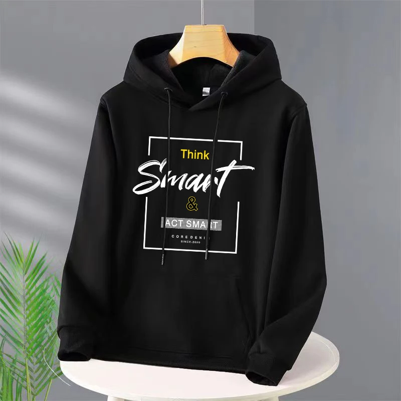 

Think Smart&Act Smart Letter Print Women Streetwear Sweatshirts Hoodie Fashion Funny Loose Oversize Clothing Soft Top