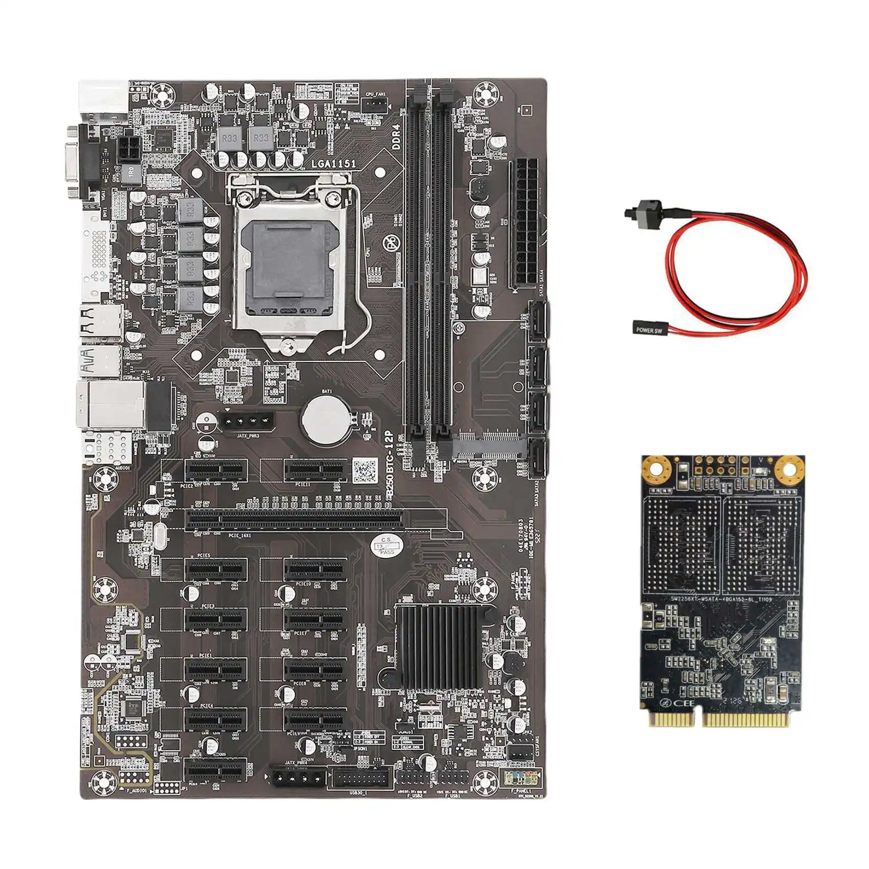 

B250B ETH Mining Motherboard+128G MSATA SSD+Switch Cable LGA1151 DDR4 12XGraphics Card Slot SATA3.0 USB3.0 for BTC Miner