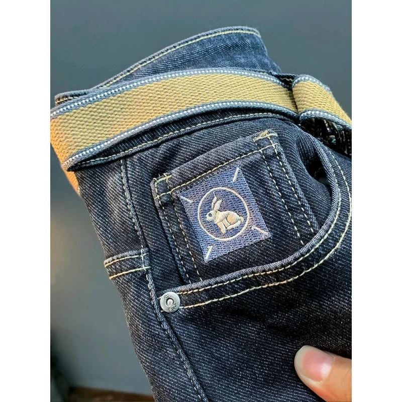 Зимние бархатные утолщенные универсальные потертые джинсы мужские новые модные