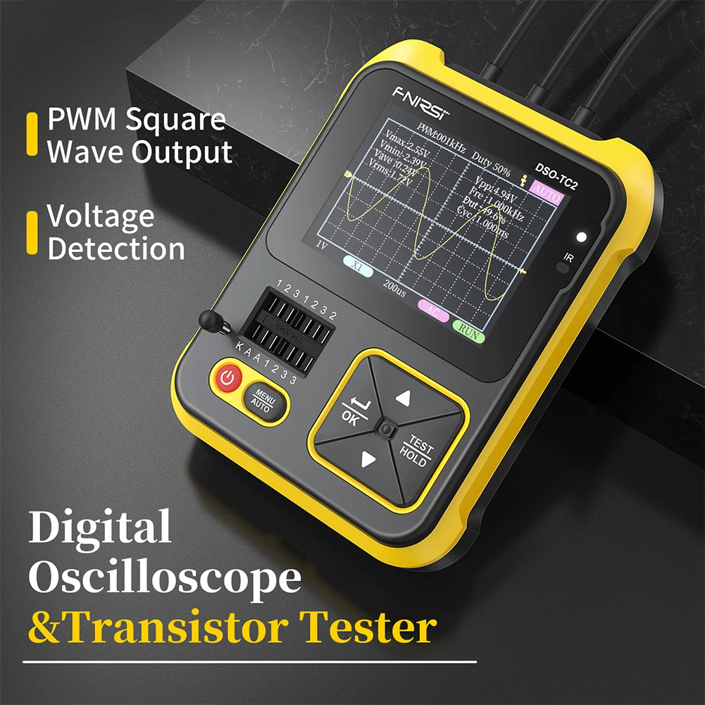 

2in1 FNIRSI 200kHz Bandwidth Oscilloscope Transistor Tester 2.4 Inch Digital Oscilloscope with Backlight PWM Square Waves Output