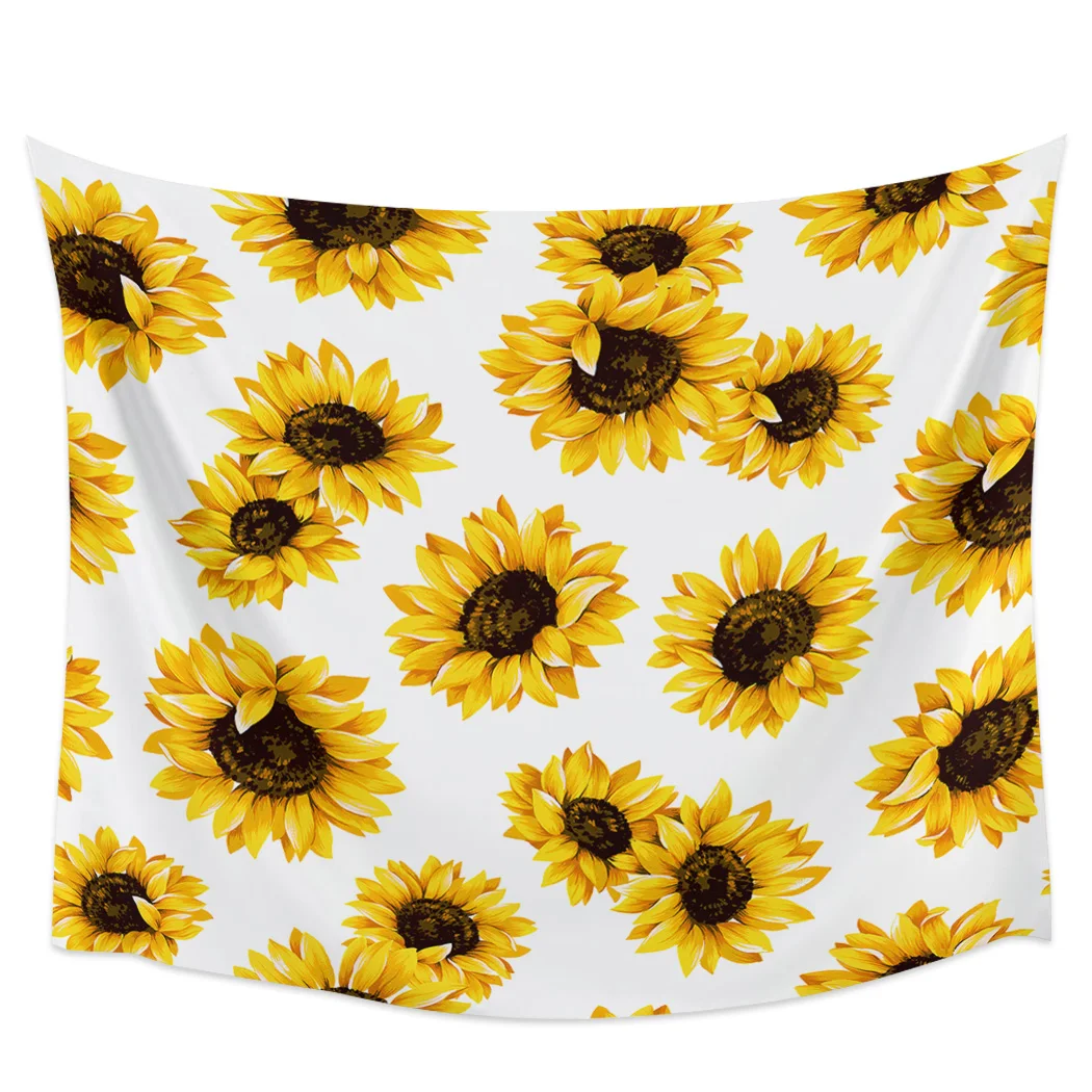 

Yellow Flower Sunflower White Tapestry Background Wall Covering Home Decoration Blanket Bedroom Wall Hanging Tapestries