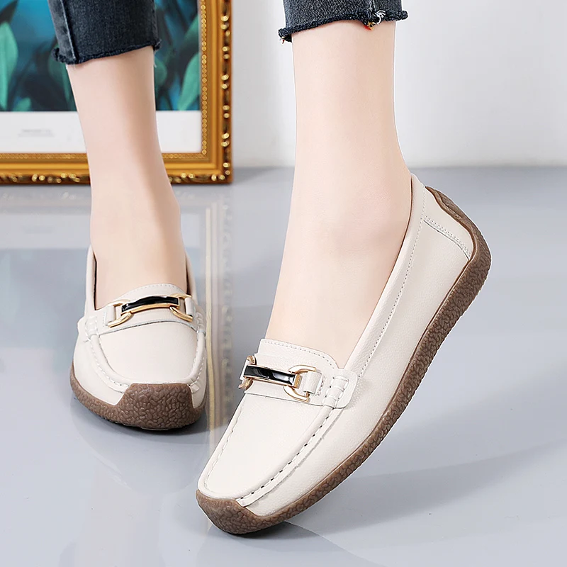 New Women Flats 2023 Summer Woman Luxury Loafers  Moccasins Genuine Leather Shoes Slip-on Women's Casual Shoes Big Size 35-44