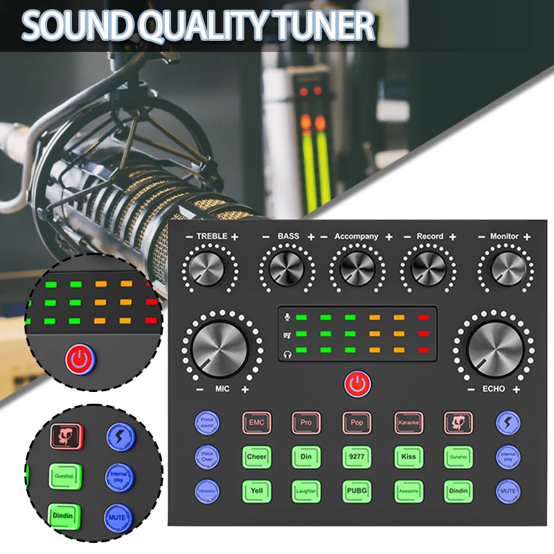 

Pohiks 1pc Metal V8S Live Microphone Sound Card For Audio Mixer Streaming Board Music Recording Broadcast