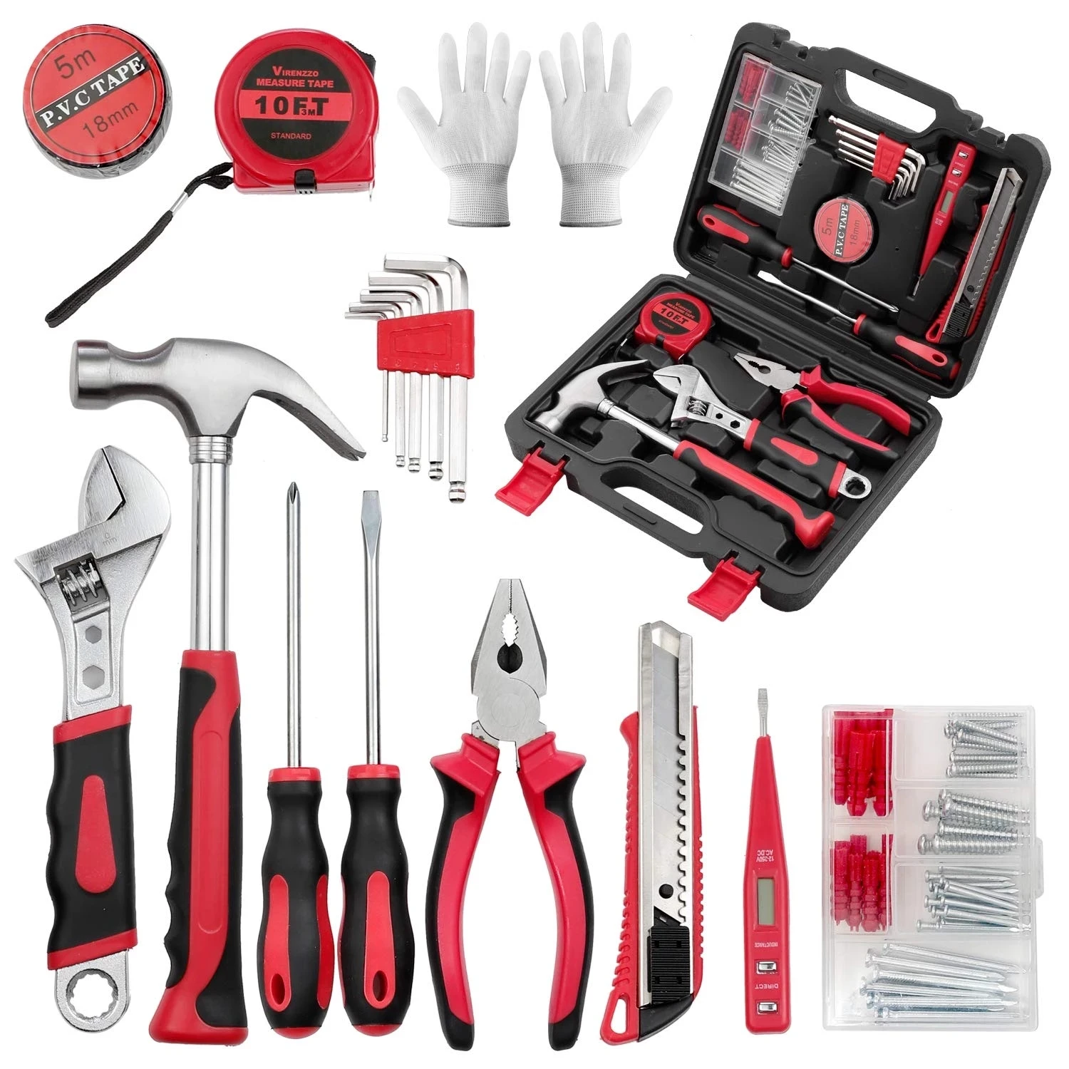 

Новый набор инструментов по низкой цене, 68 шт., набор инструментов для дома с чехлом для хранения (черно-красный)