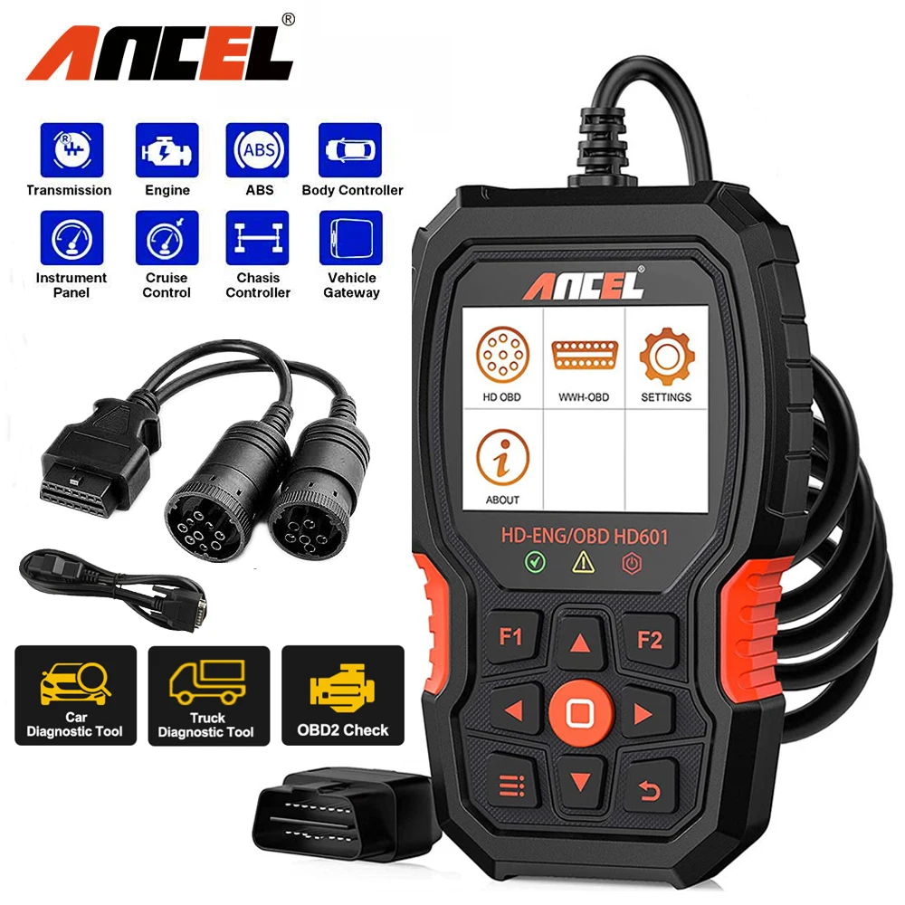 Сканер ANCEL HD601 для тяжелых грузовиков, HD, OBD, все системы, дизельный инструмент для сканирования двигателя, DPF ABS, Сброс ЭБУ для John Deere, yan Paccar