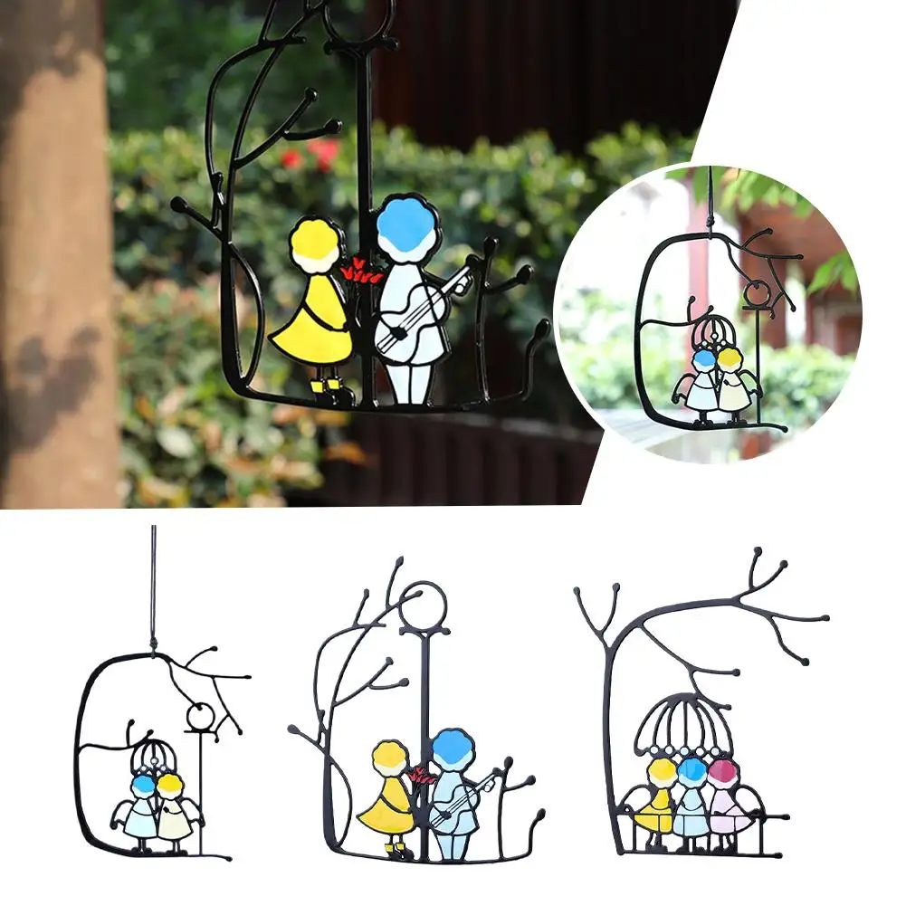 

Colored Angels Couple Doll Window Hangings Ornaments Pendants Wall Outdoor Door Window Home Decoration Art Indoor Double-si E3D8