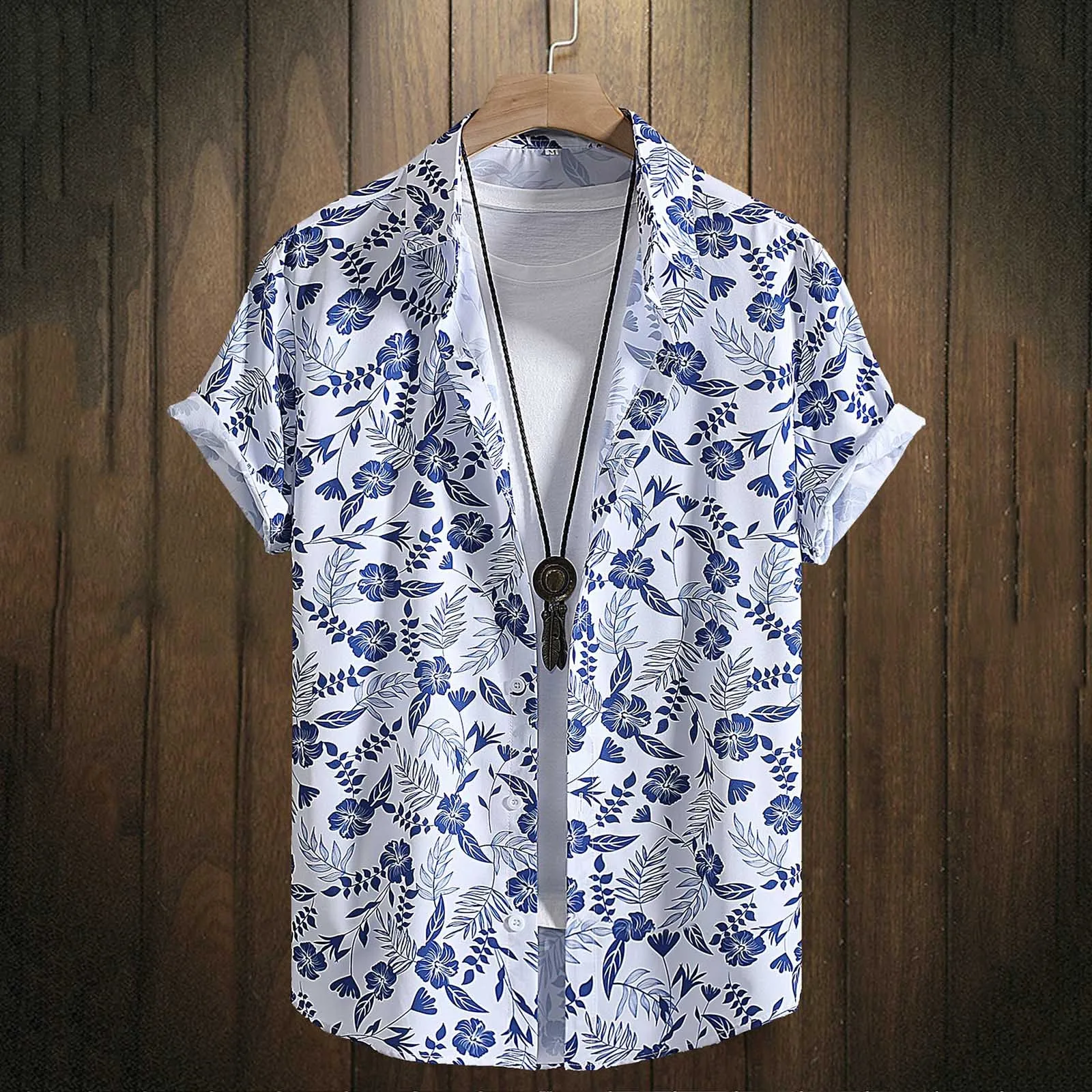 

Men's Fashion Casual Sports Loose Hawaiian Short Sleeve Shirt Party Flower