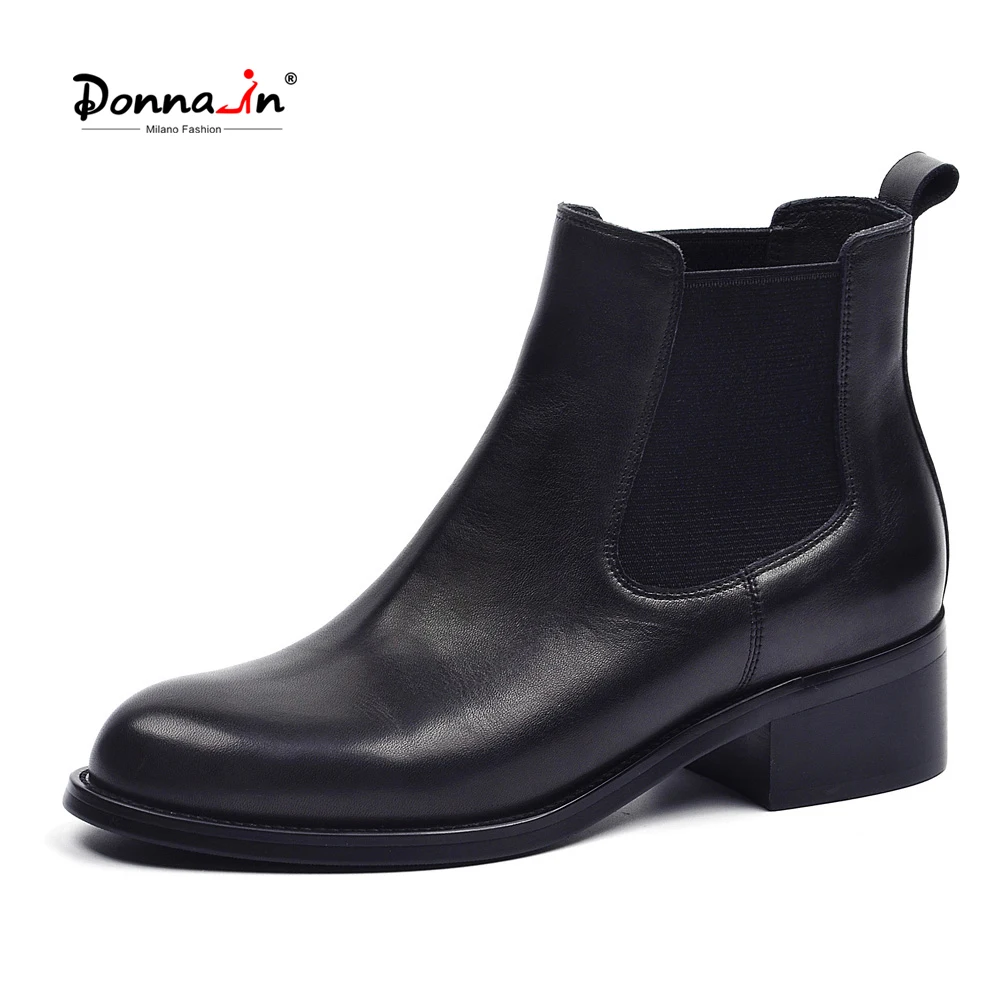 

Donna-in Autumn New Genuine Leather Women Chelsea Boots Round Toe Med Heels Classic Slip-on Female High Quality Brand Shoes
