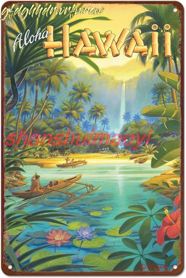 Винтажная гавайская жестяная вывеска Pacifica Island Art 8 x 12 дюймов — Алоха из Гавайев от
