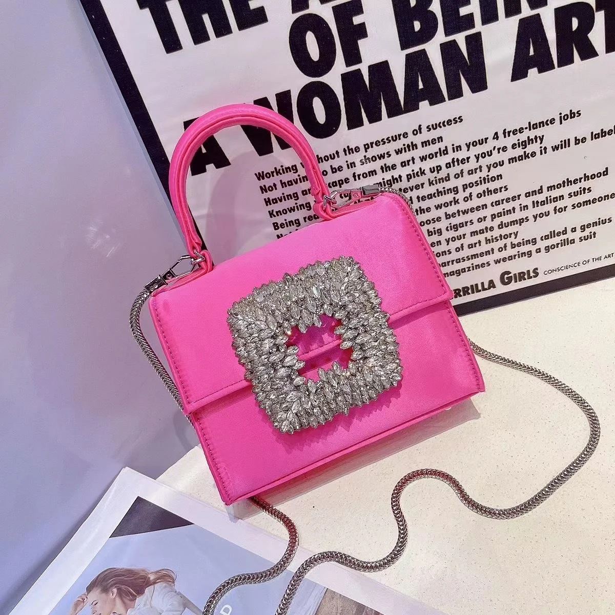 Luxury Designer Satin Square Bag Rhinestone Diamond Evening Bag Wedding Party Clutch Purse Women Handbag Shoulder Messenger Bag