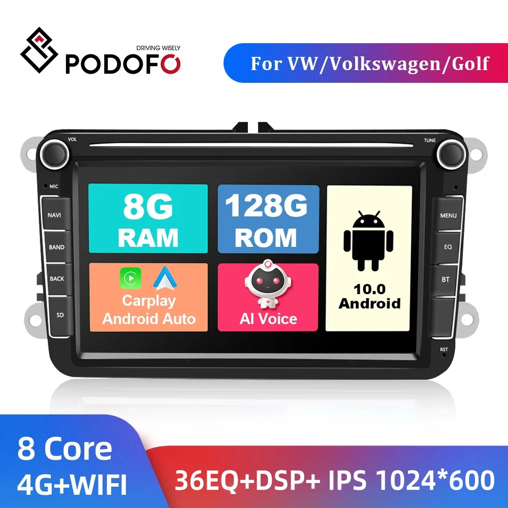 Podofo Car Multimedia player Android 10 GPS 2 Din Car Autoradio Radio For VW/Volkswagen/Golf/Polo/Passat/b7/b6/SEAT/leon/Skoda