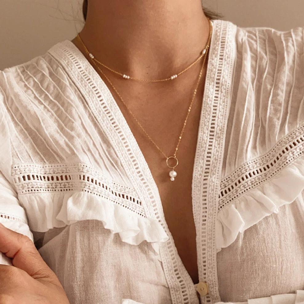 

14K Gold Filled Natural Freshwater Pearls Round Necklace Gold Choker Boho Chain Collier Femme Collares Minimalism Women Necklace