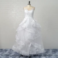 sexy wedding a line dresses applique piping sleeveless layered contoured lace floor length print high quality gowns robe de ma