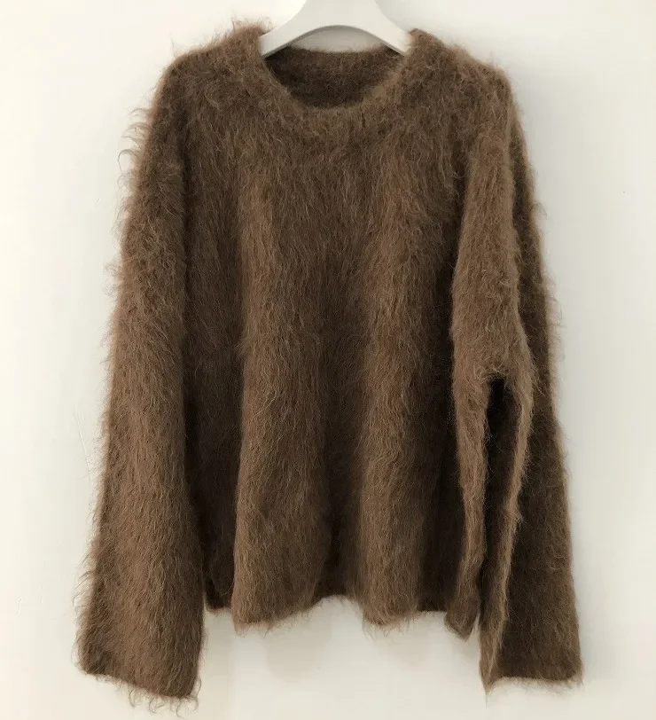 

Autumn/Winter Women's New Sweater Simple Plush Crew Neck Knitted Sweater Alpaca Wool Pullover Tops
