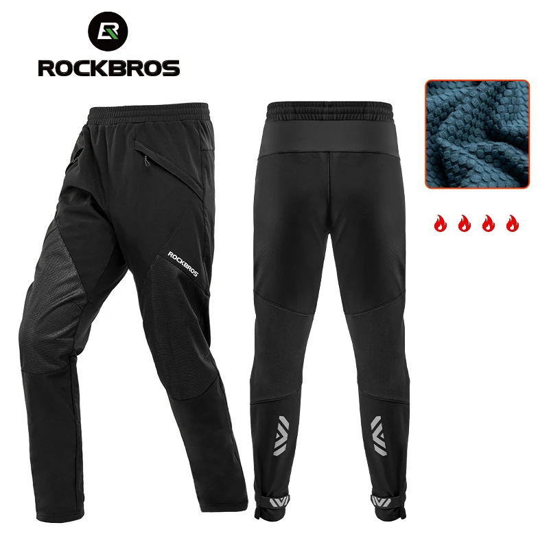 

ROCKBROS Red-dot Bike Pants Winter Long Pants Thermal Fleece Reflective Cycling Pants Warm Windproof Sport Trousers EUR Size