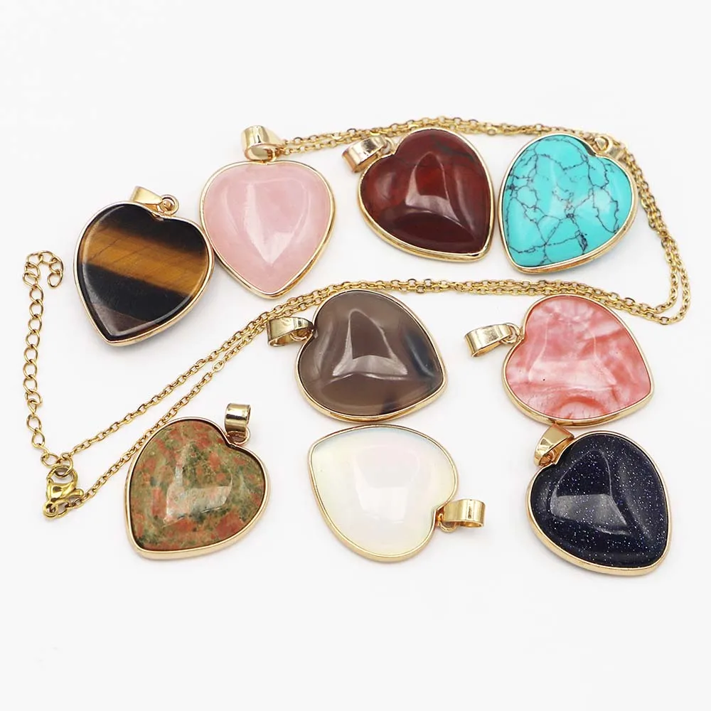 

Selling High Quality Natural Heart Stone Multicolor Necklaces Shaped Pendants Reiki Charms Fashion DIY Jewelry Accessorie 1Pcs