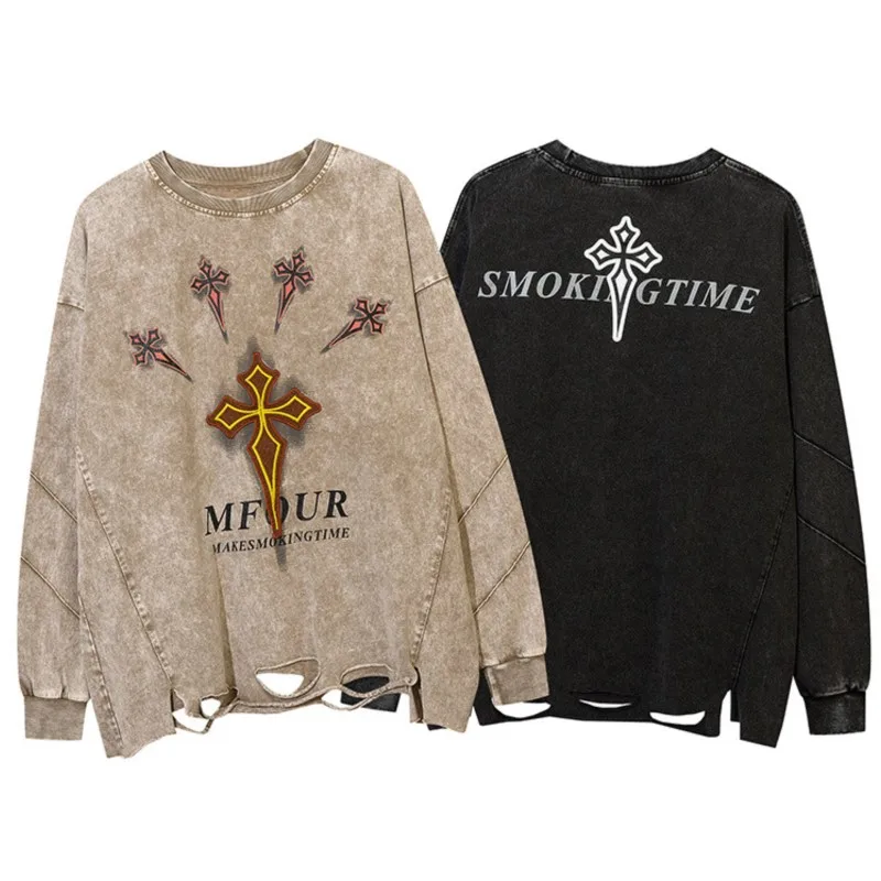 

2022 Autumn And Winter Man New Fashion Korean Hip Hop High Street Sweatshirt Personality Long Sleeve Loose Casual Sweatshirt